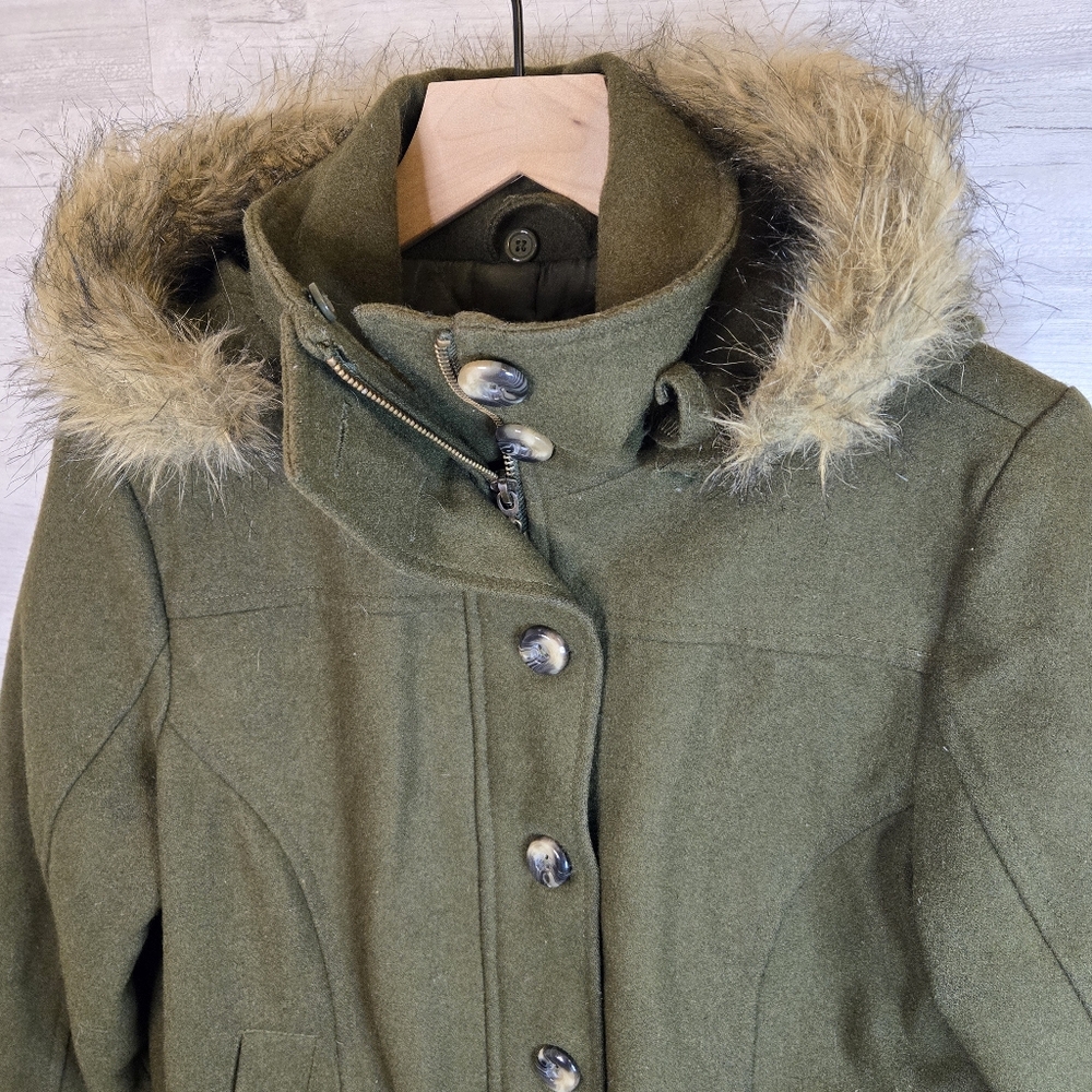 dELiA*s Vintage Wool Blend Coat With Faux Fur Hood